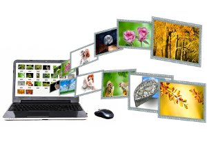 Computer portatile con immagini che escono