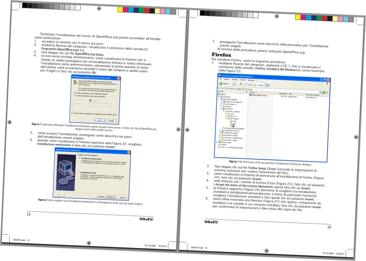 Doppia pagina del manuale del boundle OpenOffice.org/Firefox. La documentazione è stata curata interamente da noi
