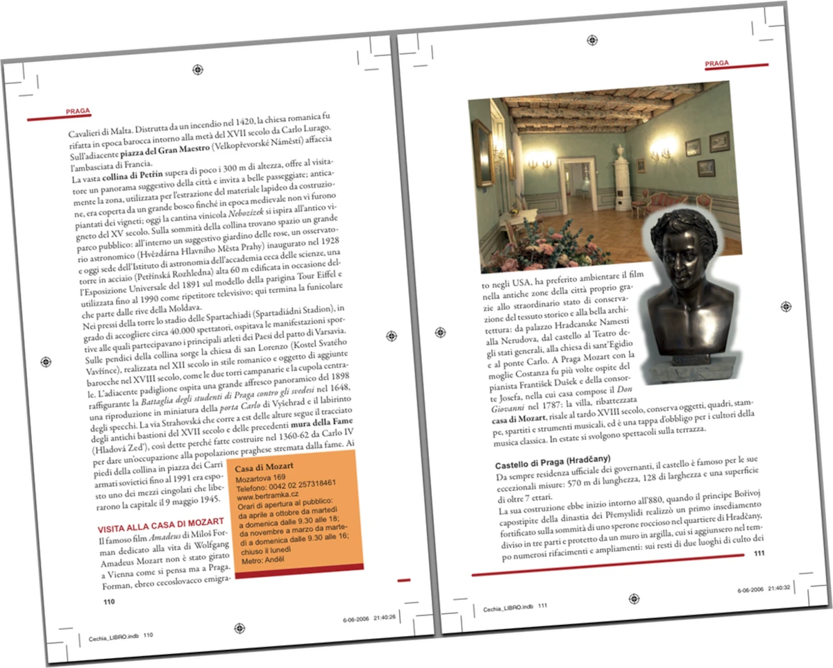 Doppia pagina di una guida turistica di Praga. Un esempio di manuale non tecnico