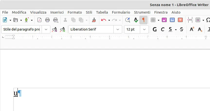 La comparsa di una lettera u sottolineata è il segno che si sta introducendo un codice Unicode