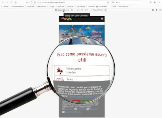 Il sito di Studio Rosa Pristina (vecchia versione): dopo l'aggiornamento della pagina, il contenuto è quello specifico per smartphone. Per alcuni siti, l'aggiornamento della pagina è necessario per visualizzare correttamente il contenuto specifico per il dispositivo