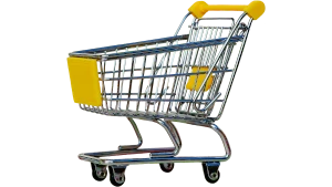 Carrello del supermercato, giallo. Con il carrello di PayPal puoi acquistare più prodotti o servizi e pagarli con un'unica operazione